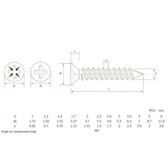 304 Stainless Steel Cross Recessed Countersunk Head Tapping Screws M1-0x3 - 3