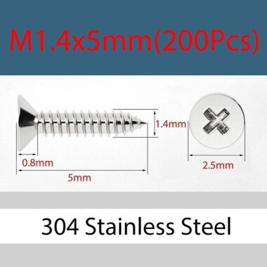 304 Stainless Steel Cross Recessed Countersunk Head Tapping Screws M1-4x5 - 2