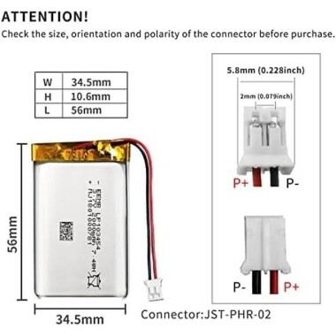 351015 500MAH 3.7V Lithium Rechargeable Battery Size: 3.5x10x15mm - 3