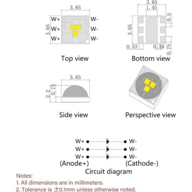 3535 1W Ball Head 120° SMD LED 425nm Purple - 4