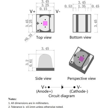 3535 3W Ball Head 120° SMD LED 395-400nm Purple - 3