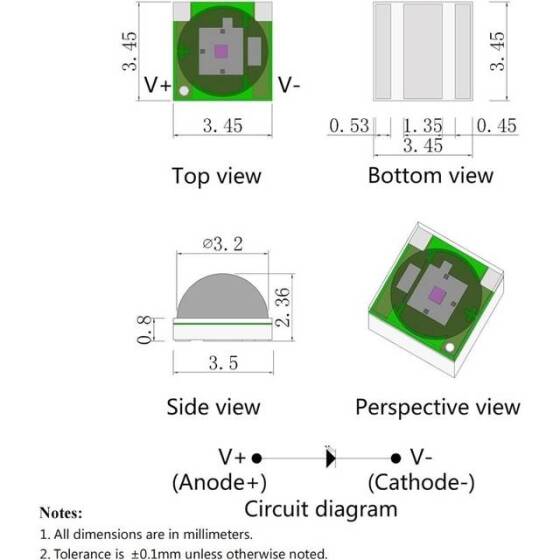 3535 3W Ball Head 120° SMD LED 425nm Purple - 3