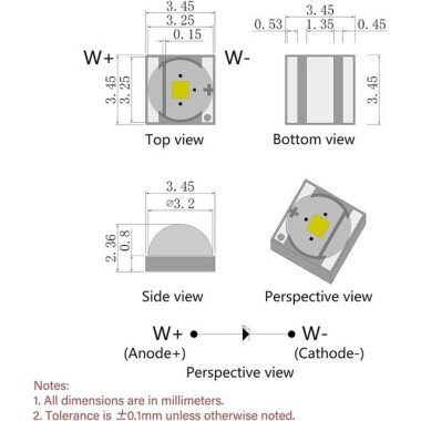 3535 3W Ball Head 120° SMD LED Pink - 3