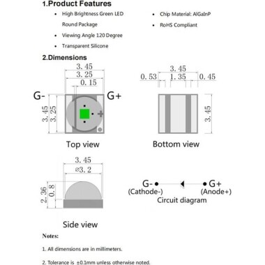 3535 3W Ball Head 120° SMD LED Turquoise - 3