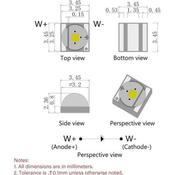 3535 3W Ball Head 120° SMD LED Yellow - 3
