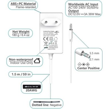 36W 12V 3A Ultra Thin Strip Power Supply - 4