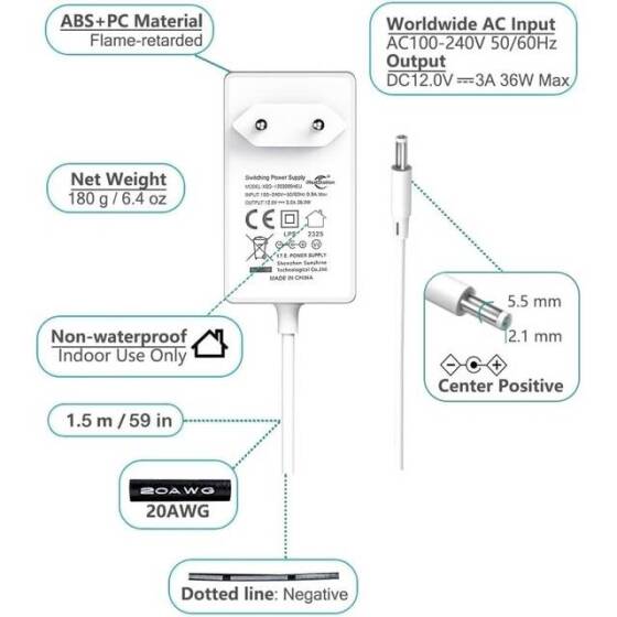 36W 12V 3A Ultra Thin Strip Power Supply - 4