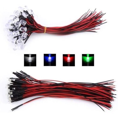 3V 10mm White LED Indicator Light With 20cm Cable - 3