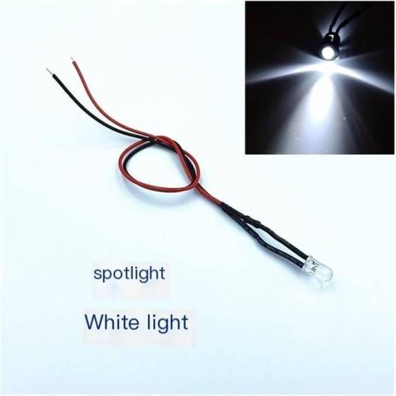 3V 5mm White LED Metal Indicator Light With 20cm Cable - 2