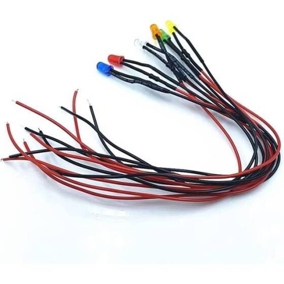 3V 5mm White LED Metal Indicator Light With 20cm Cable - 5