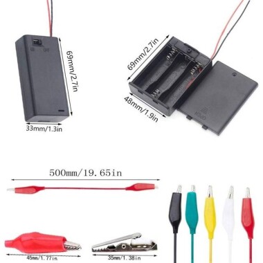 3x AA Battery Holder Box With Switch And Alligator Clips - 2