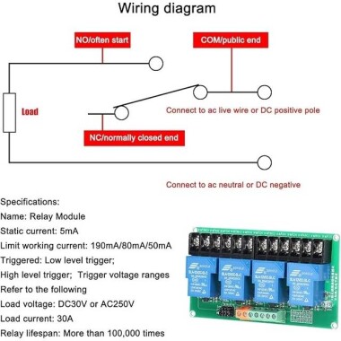 4 Channel Relay Module 30A With Optocoupler Isolation 24V Supports High And Low Triger - 3