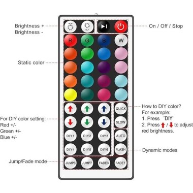 44 Key RGB LED Strip Control for 12V 5050 RGB LED Strip Standart Quality With Battery - 2
