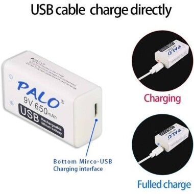 4PCS 9V 650MAH Usb Rechargeable Lithium Battery With Usb Cable - 3