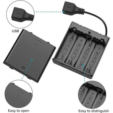 4x AA Battery Holder Box With SM Female Plug Without Cover Back-to-Back - 4