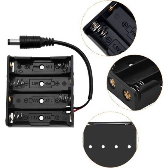 4x AA Battery Holder Box With SM Male Plug Without Cover Back-to-Back - 3