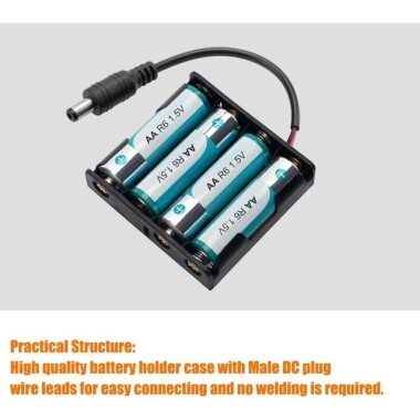 4x AA Battery Holder Box With SM Male Plug Without Cover Back-to-Back - 4