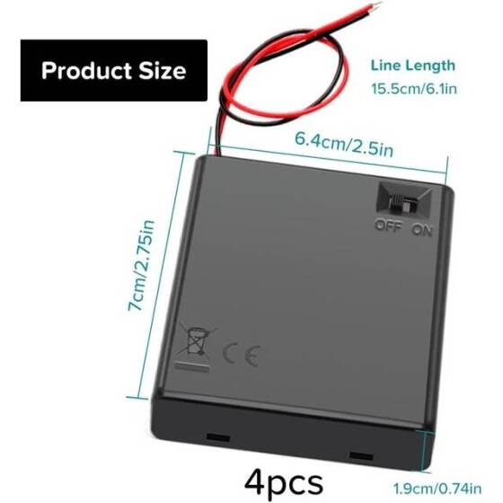 4x LR20 Battery Holder Box With Cover And Holes - 2