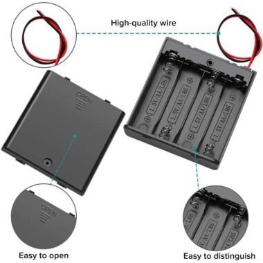 4x LR20 Battery Holder Box With Cover And Holes - 4