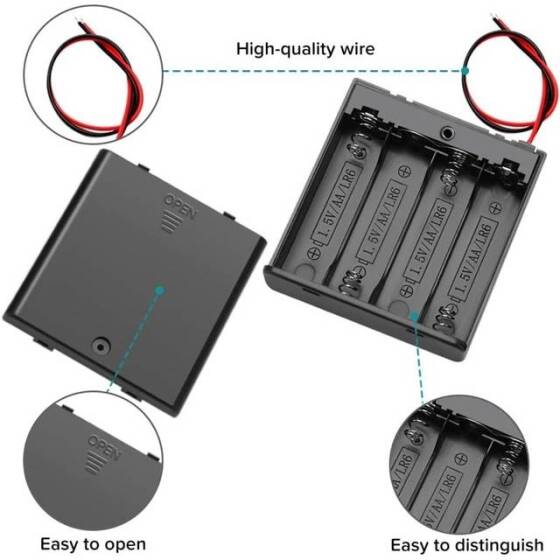 4x LR20 Battery Holder Box With Cover And Holes - 4