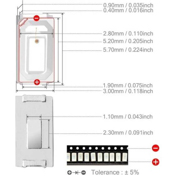 5730 (5630) 0.SMD 5W LED Red - 3