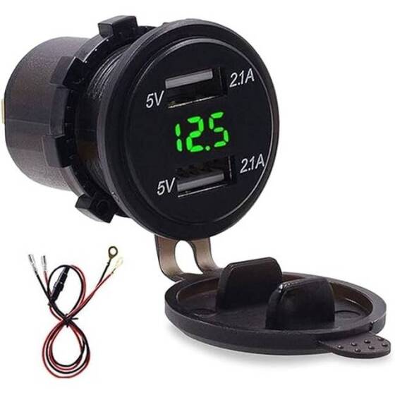 5V 4.2A Waterproof Dual USB Charging Mobile Phone Charger -Green Led - 1