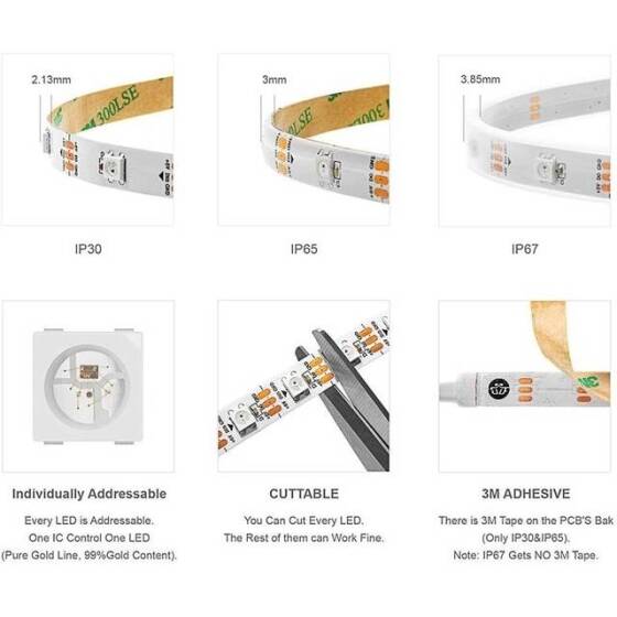 Plastic Cover 5V SK6812 RGBNW 5050 White SMD LED Strip 60 LED/Meter Flexible 5M/Roll IP67 - 3