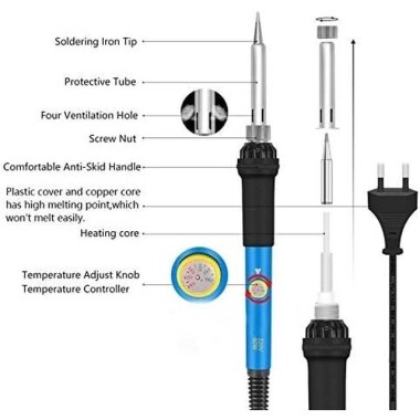 60W Adjustable Temperature Soldering Iron With 5pcs Soldering Tips EU Plug High Quality - 3