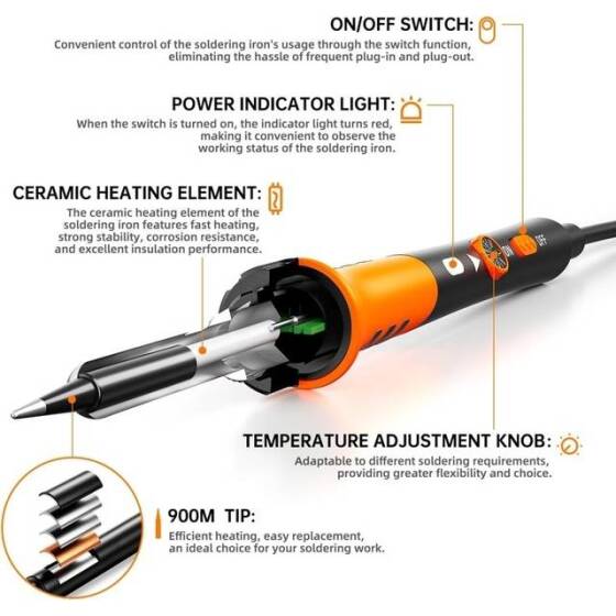 60W Adjustable Temperature Soldering Iron With 5pcs Soldering Tips US Plug High Quality - 2