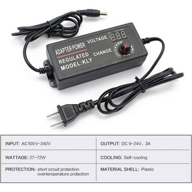 9-24V 3A 72W AC/DC Adjustable Power Adapter-Silk Printing With CE-EU Plug - 2