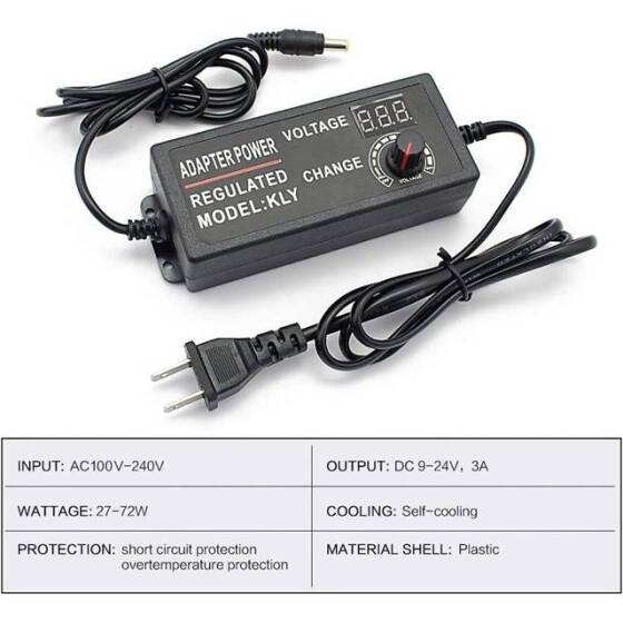 9-24V 3A 72W AC/DC Adjustable Power Adapter-Silk Printing With CE-EU Plug - 2