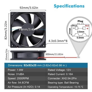9225 DC12V 0-25A Oil Containing Cooling Fan - 2