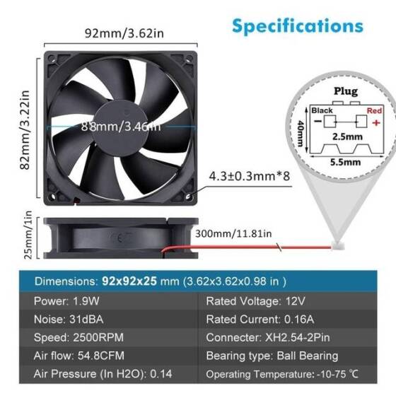 9225 DC12V 0-25A Oil Containing Cooling Fan - 2