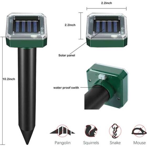 Big Square Ultrasonic Solar Powered Mole Repeller - 2