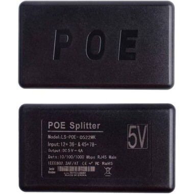 Black Gigabit PoE Separator 48V To 5V 4A - 3