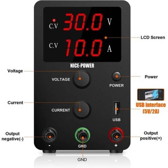 Black SPS3010 30V10A Vertical Digital Tube DC Adjustable RegulaTor Power Supply With Cable 110V US Plug - 2