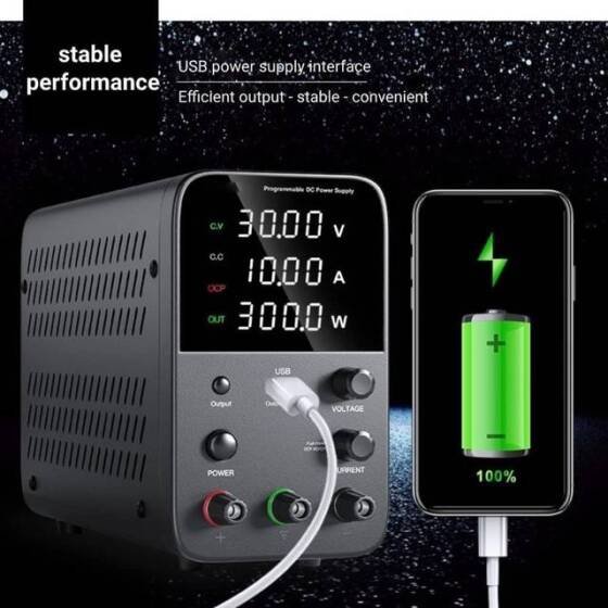 Black WPS3010H 30V 10A DC Adjustable RegulaTor Power Supply With Cable 110V US Plug - 5