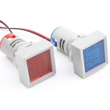 Blue AC50-500V 0-100A 0-100Hz 22mm AD16-22AVHz Square Cover LED Voltage Current Hertz Three Display Indicator Light With Transformer - 4