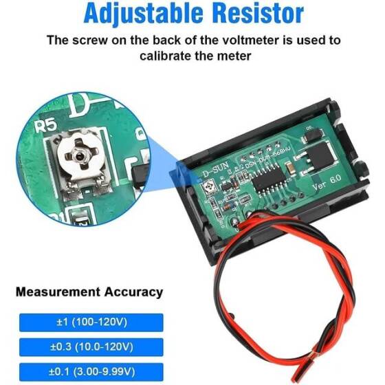 Blue Two-Wire 0-56 Inch DC5V-120V DC Digital Display Voltmeter For Car Bicycle Motorcycle - 3