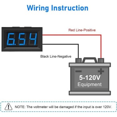 Blue Two-Wire 0-56 Inch DC5V-120V DC Digital Display Voltmeter For Car Bicycle Motorcycle - 4