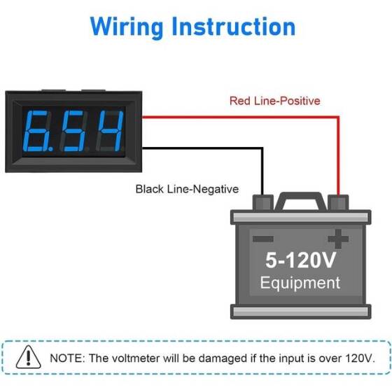 Blue Two-Wire 0-56 Inch DC5V-120V DC Digital Display Voltmeter For Car Bicycle Motorcycle - 4