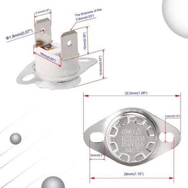Ceramics KSD301 140 Degree Normally Closed NC Temperature Controlled Switch Thermostat 250V 16A Temperature Control - 2