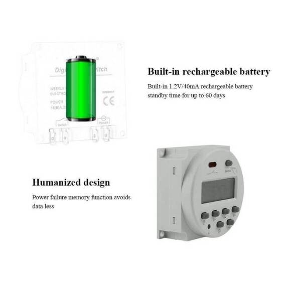 CN101A 220V LCD Digital Timer Programmable Time Switch inside Battery - 3