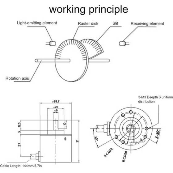 D10mm Hollow Shaft DC5-24V 1000 Pulses Incremental Photoelectric Rotary Encoder PNP Voltage Output - 3
