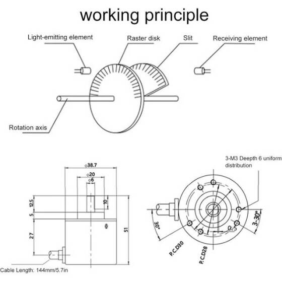 D10mm Hollow Shaft DC5-24V 1000 Pulses Incremental Photoelectric Rotary Encoder - 3