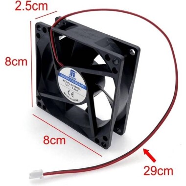 DC12V 0-25A 8025 Double Ball Cooling Fan XH2-54-2P 30cm Cable Size:80x80x25mm - 2