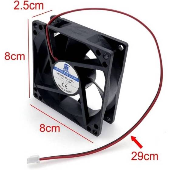DC12V 0-25A 8025 Double Ball Cooling Fan XH2-54-2P 30cm Cable Size:80x80x25mm - 2