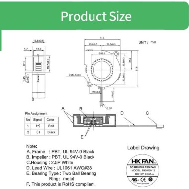 DC12V 5015 Double Ball Cooling Fan With XH2-54-2P 30cm Cable Size:50x50x15mm - 4