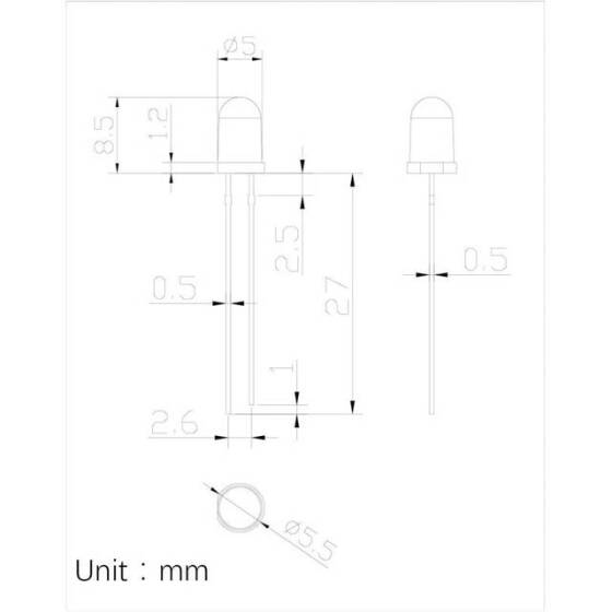 Diffused 18mm Leg 257 Rectangular LED Red Use 2V 20mA - 5