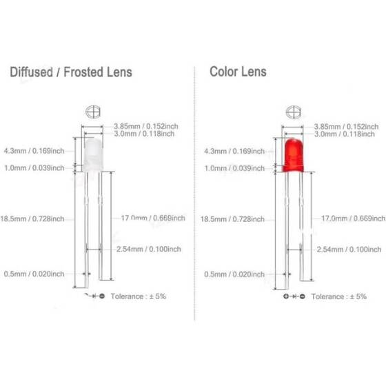 Diffused 28mm Leg 3mm LED Orange Use 2V 20mA - 2